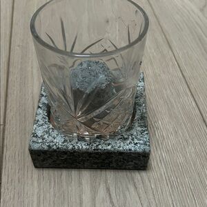 Granite Stone Coaster and ice cubes  with whisky Glass +